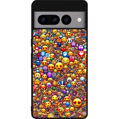 Coque Google Pixel 7 Pro - Silicone rigide noir Emoji mixed