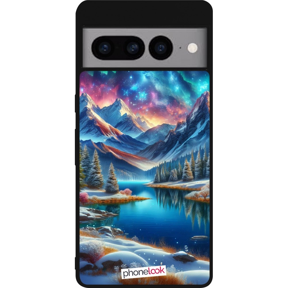 Coque Google Pixel 7 Pro - Silicone rigide noir Fantasy Mountain Lake Sky Stars