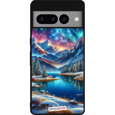 Coque Google Pixel 7 Pro - Silicone rigide noir Fantasy Mountain Lake Sky Stars