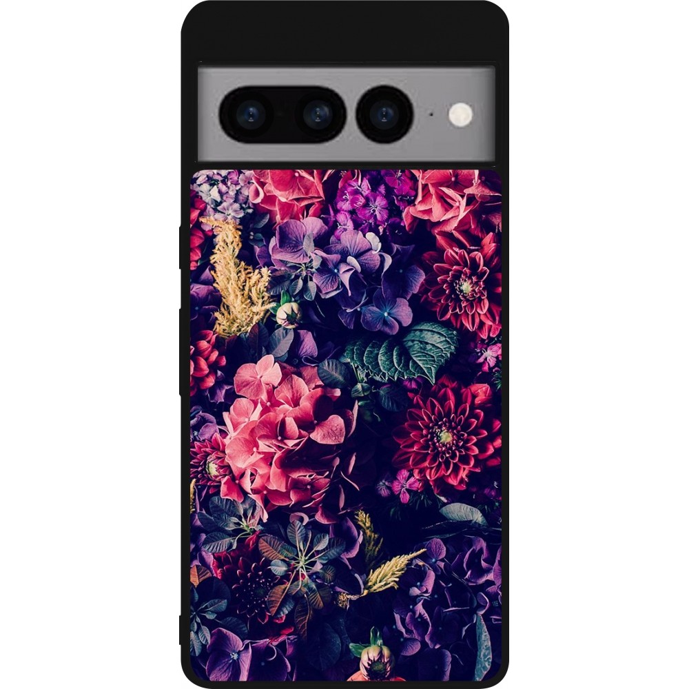 Coque Google Pixel 7 Pro - Silicone rigide noir Flowers Dark