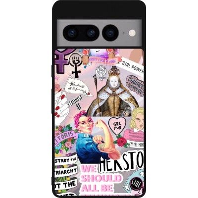 Coque Google Pixel 7 Pro - Silicone rigide noir Girl Power Collage