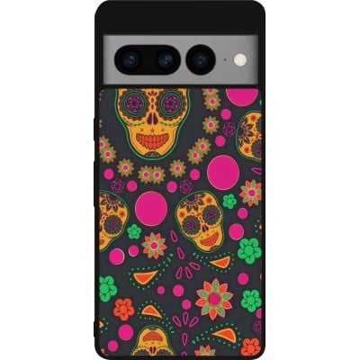 Coque Google Pixel 7 Pro - Silicone rigide noir Halloween 22 colorful mexican skulls