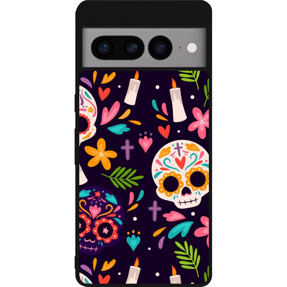 Coque Google Pixel 7 Pro - Silicone rigide noir Halloween 2023 mexican style