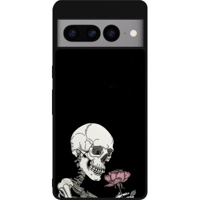 Coque Google Pixel 7 Pro - Silicone rigide noir Halloween 2023 rose and skeleton