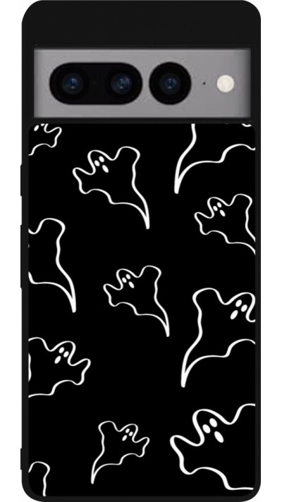 Coque Google Pixel 7 Pro - Silicone rigide noir Halloween 2024 black and white ghosts