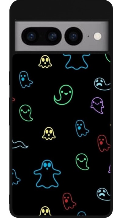 Coque Google Pixel 7 Pro - Silicone rigide noir Halloween 2024 colorful ghosts