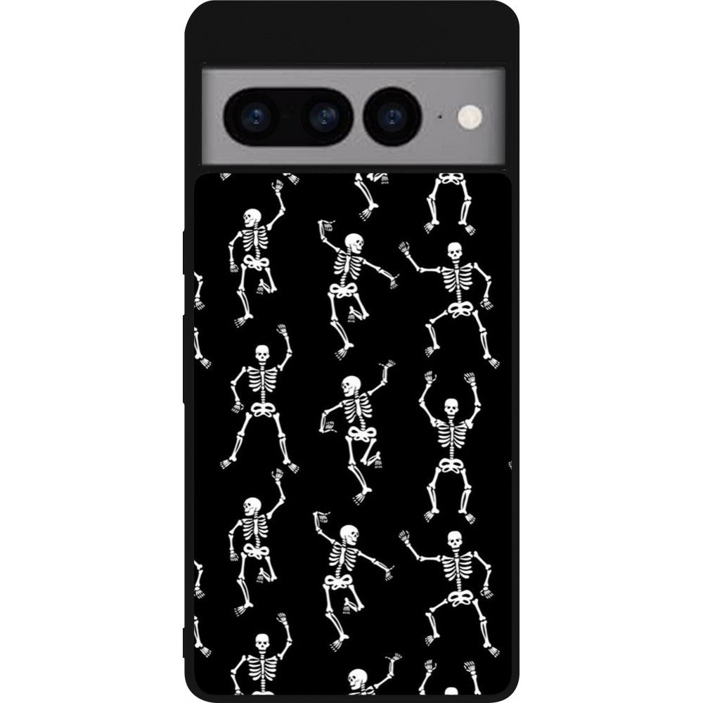 Coque Google Pixel 7 Pro - Silicone rigide noir Halloween 2024 dancing skeleton