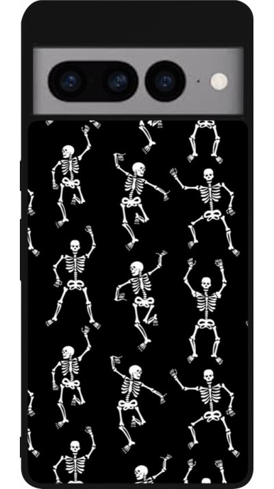 Coque Google Pixel 7 Pro - Silicone rigide noir Halloween 2024 dancing skeleton