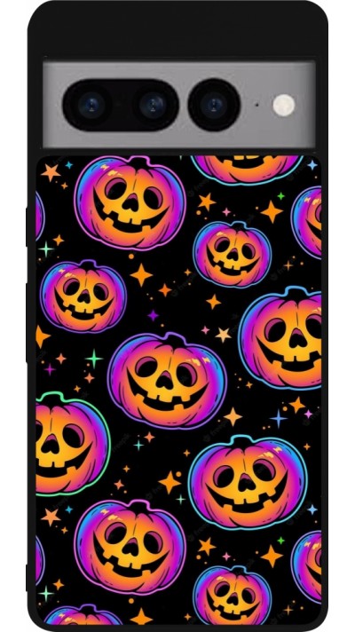 Coque Google Pixel 7 Pro - Silicone rigide noir Halloween 2024 rainbow pumpkins