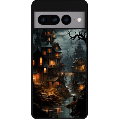 Coque Google Pixel 7 Pro - Silicone rigide noir Halloween 2024 scary town