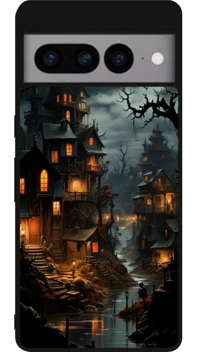 Coque Google Pixel 7 Pro - Silicone rigide noir Halloween 2024 scary town