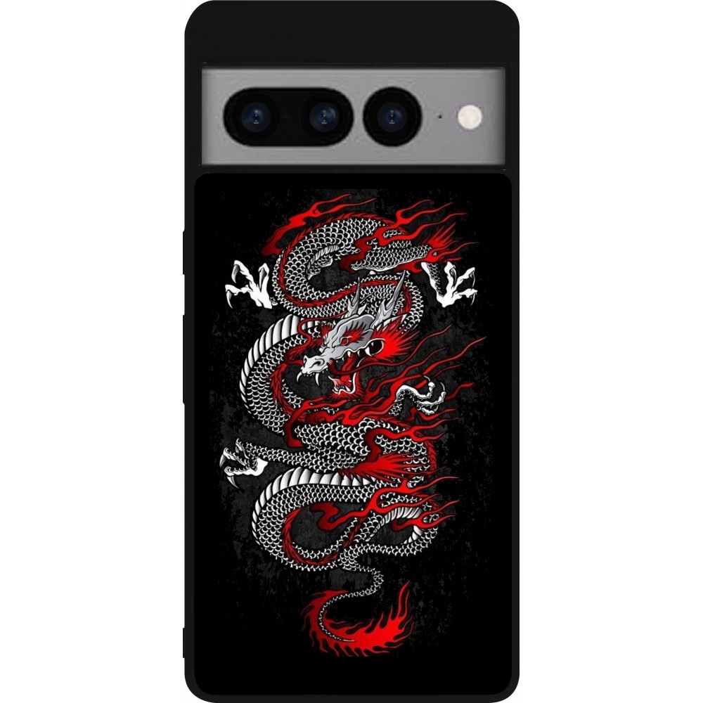 Coque Google Pixel 7 Pro - Silicone rigide noir Japanese style Dragon Tattoo Red Black