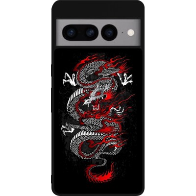 Coque Google Pixel 7 Pro - Silicone rigide noir Japanese style Dragon Tattoo Red Black