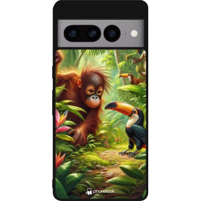 Coque Google Pixel 7 Pro - Silicone rigide noir Jungle Tropicale Tayrona