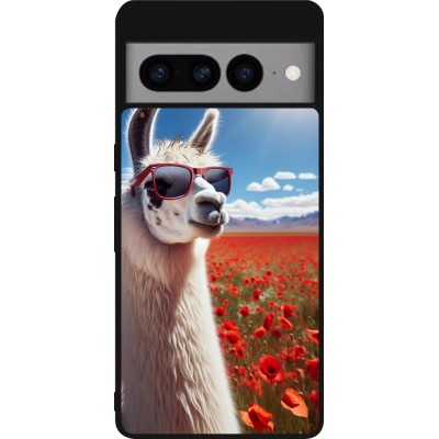 Coque Google Pixel 7 Pro - Silicone rigide noir Lama Chic en Coquelicot