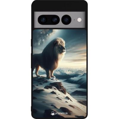 Coque Google Pixel 7 Pro - Silicone rigide noir Le lion blanc