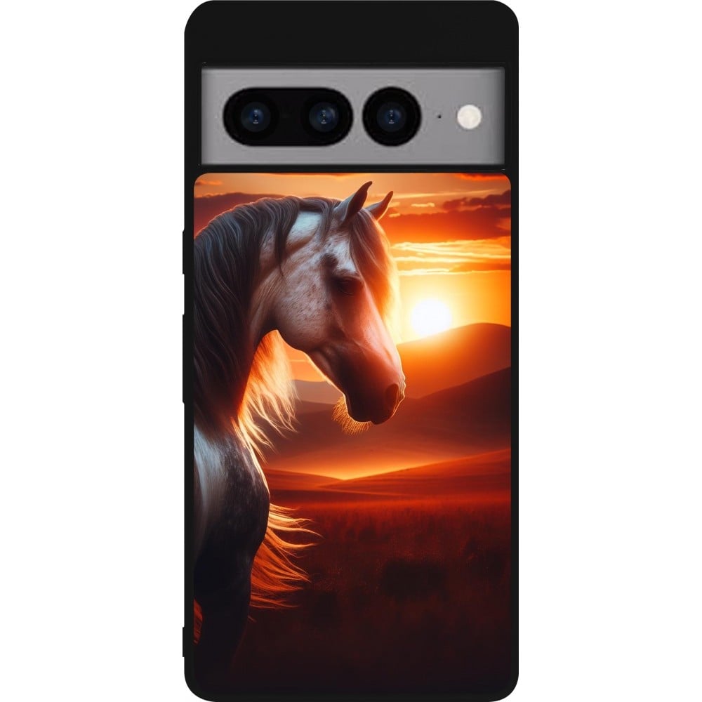 Coque Google Pixel 7 Pro - Silicone rigide noir Majestic Sunset Horse