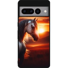 Coque Google Pixel 7 Pro - Silicone rigide noir Majestic Sunset Horse