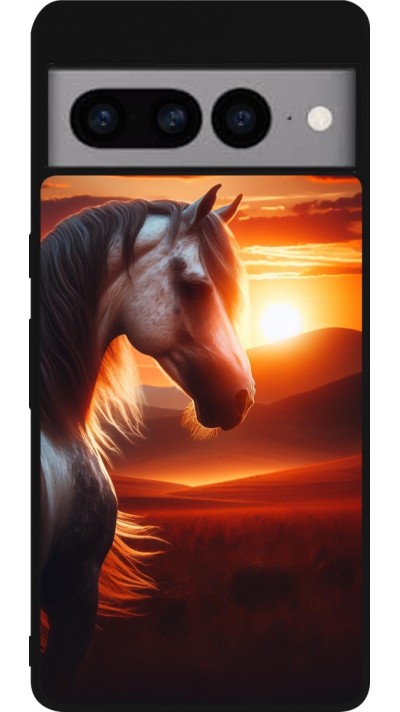 Coque Google Pixel 7 Pro - Silicone rigide noir Majestic Sunset Horse