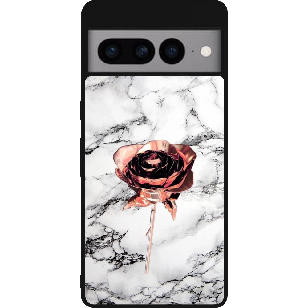 Coque Google Pixel 7 Pro - Silicone rigide noir Marble Rose Gold