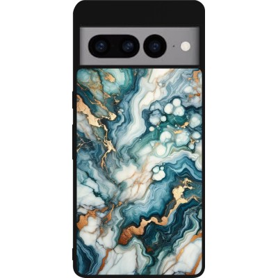 Coque Google Pixel 7 Pro - Silicone rigide noir Marbre Vert Bleu Doré