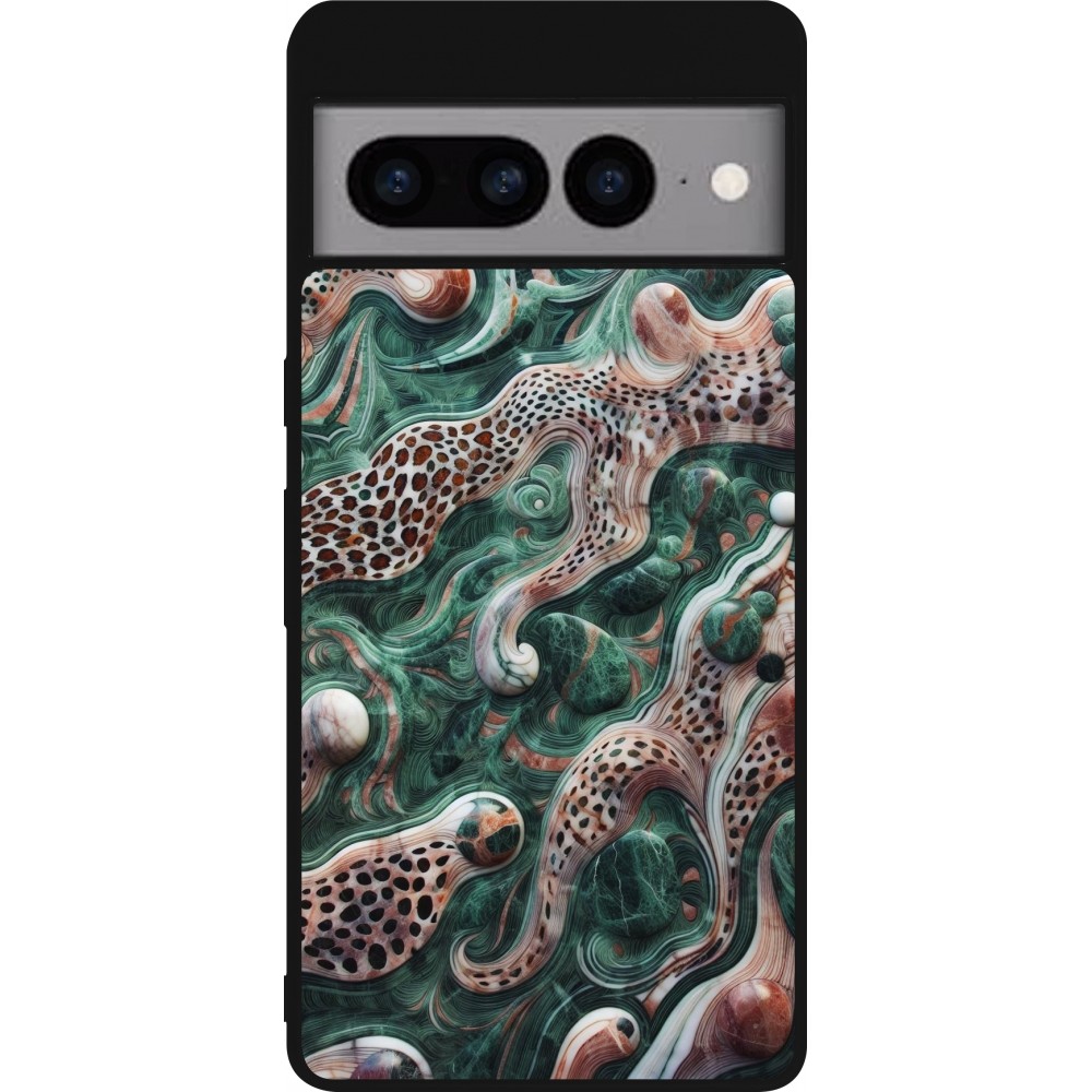 Google Pixel 7 Pro Case Hülle - Silikon schwarz Grüner Marmor und abstrakter Leopard