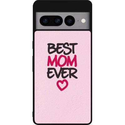 Coque Google Pixel 7 Pro - Silicone rigide noir Mom 2023 best Mom ever pink