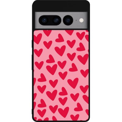 Coque Google Pixel 7 Pro - Silicone rigide noir Mom 2024 petits coeurs