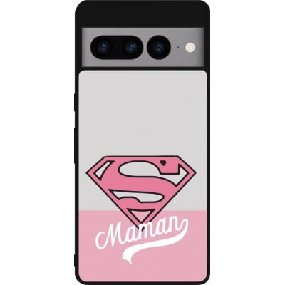 Coque Google Pixel 7 Pro - Silicone rigide noir Mom 2024 Super hero maman