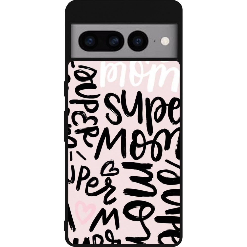 Coque Google Pixel 7 Pro - Silicone rigide noir Mom 2024 Super mom