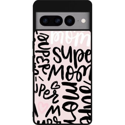 Coque Google Pixel 7 Pro - Silicone rigide noir Mom 2024 Super mom