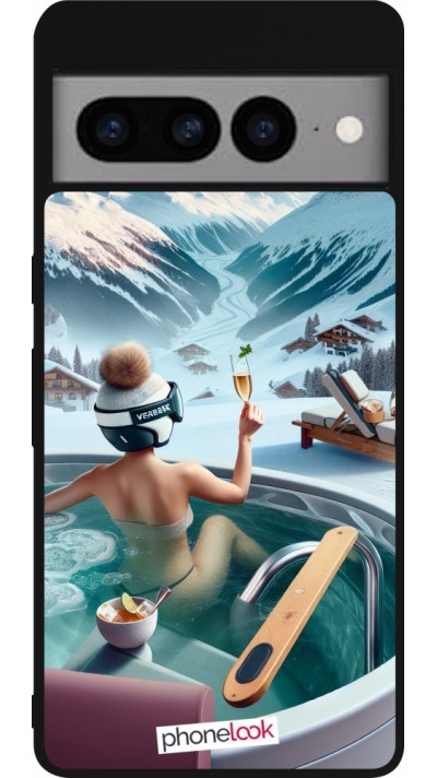 Coque Google Pixel 7 Pro - Silicone rigide noir Montagne Glamour Jacuzzi