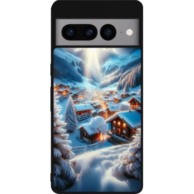 Coque Google Pixel 7 Pro - Silicone rigide noir Mont Neige Lumière