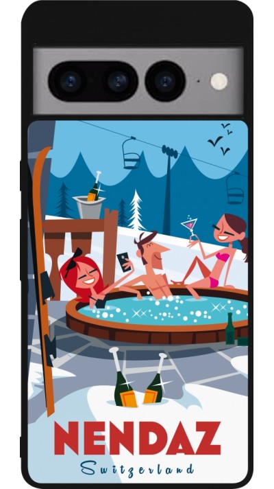 Coque Google Pixel 7 Pro - Silicone rigide noir Nendaz Mountain Jacuzzi