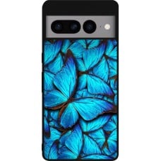 Coque Google Pixel 7 Pro - Silicone rigide noir Papillon bleu