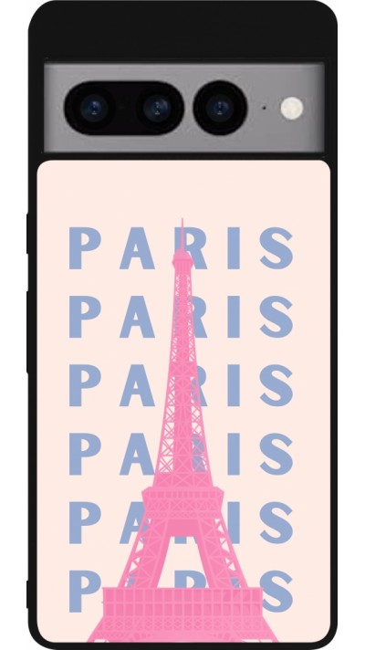 Coque Google Pixel 7 Pro - Silicone rigide noir Paris Pink Print