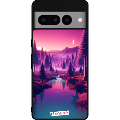 Coque Google Pixel 7 Pro - Silicone rigide noir Paysage Violet-Rose