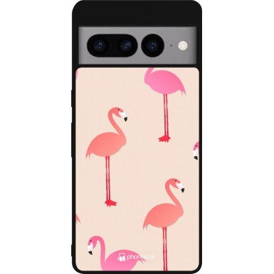 Coque Google Pixel 7 Pro - Silicone rigide noir Pink Flamingos Pattern