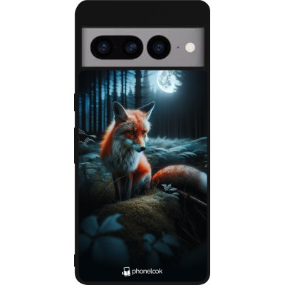 Coque Google Pixel 7 Pro - Silicone rigide noir Renard lune forêt