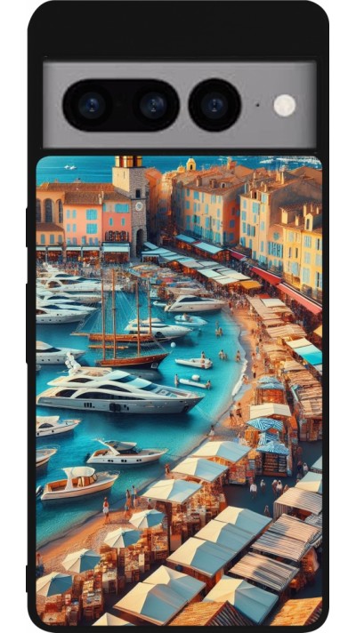 Coque Google Pixel 7 Pro - Silicone rigide noir Saint-Tropez Beach