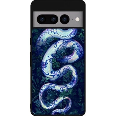 Coque Google Pixel 7 Pro - Silicone rigide noir Serpent Blue Anaconda