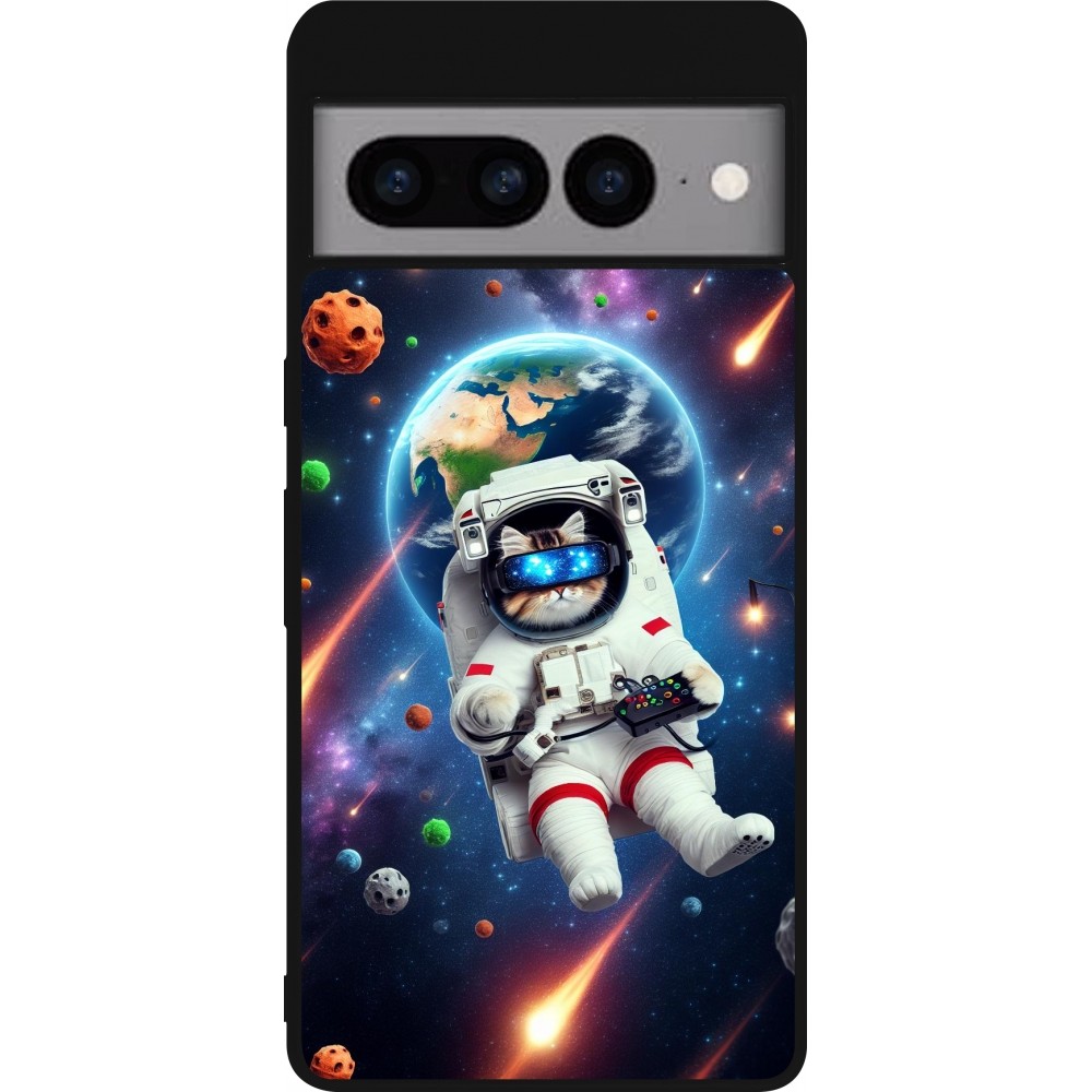 Coque Google Pixel 7 Pro - Silicone rigide noir VR SpaceCat Odyssey