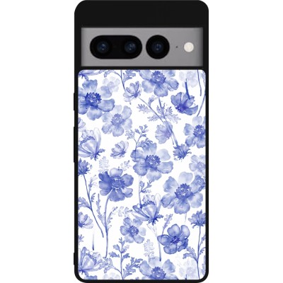 Coque Google Pixel 7 Pro - Silicone rigide noir Spring 23 watercolor blue flowers