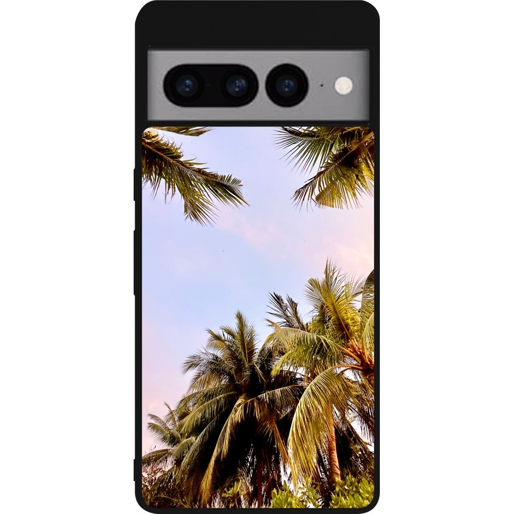 Coque Google Pixel 7 Pro - Silicone rigide noir Summer 2023 palm tree vibe