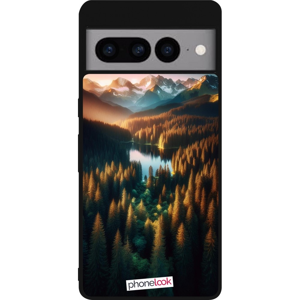 Coque Google Pixel 7 Pro - Silicone rigide noir Sunset Forest Lake