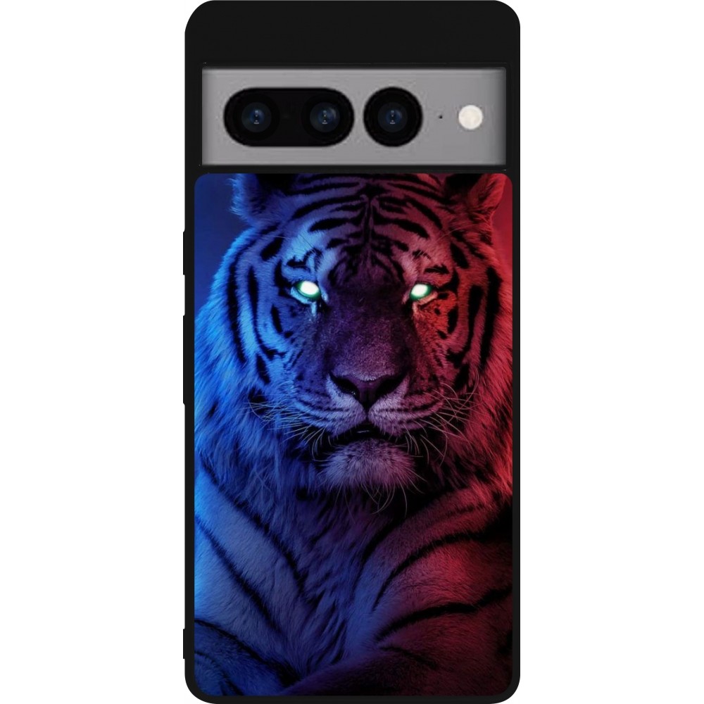 Coque Google Pixel 7 Pro - Silicone rigide noir Tiger Blue Red