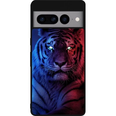 Coque Google Pixel 7 Pro - Silicone rigide noir Tiger Blue Red