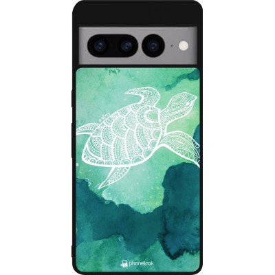 Coque Google Pixel 7 Pro - Silicone rigide noir Turtle Aztec Watercolor