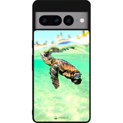 Coque Google Pixel 7 Pro - Silicone rigide noir Turtle Underwater