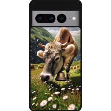 Coque Google Pixel 7 Pro - Silicone rigide noir Vache montagne Valais